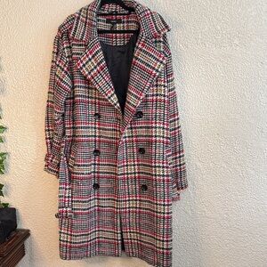 Forever 21 Red and Black Plaid Trench Coat